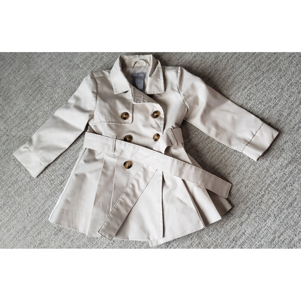 Tahari Girl’s Trench Coat Pastel Peach Pea Coat Coated Polyester Sz 12M
